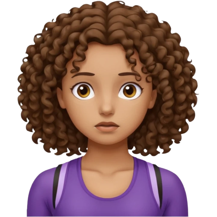 worried face, curly hair girl, gym emoji