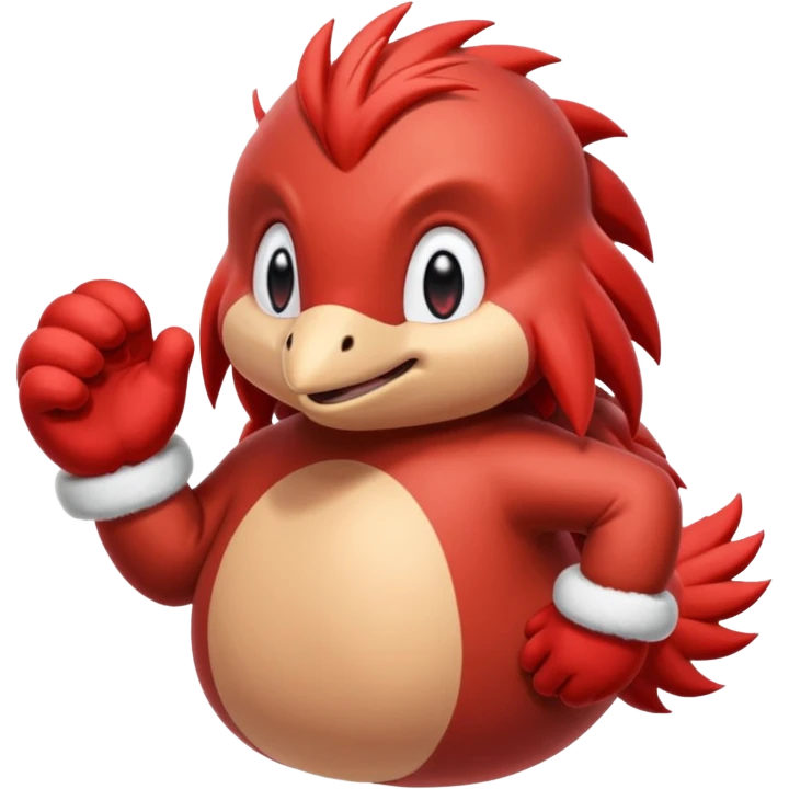 Sonic the hedgehogs friend knuckles a red animal with peach arms and white mittens that have no fingers , he’s a echidna with red eyes emoji