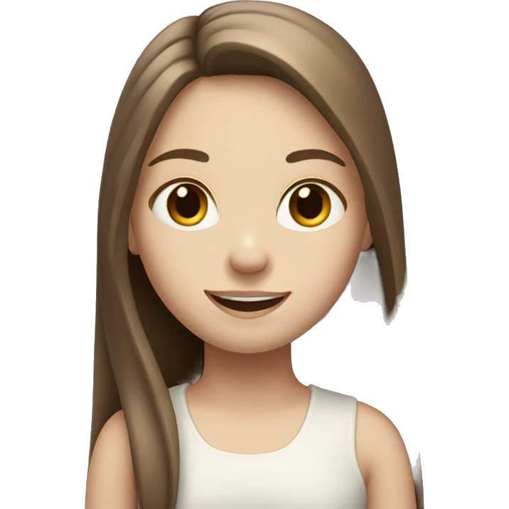 Pale girl with straight long brown hair smiling  emoji