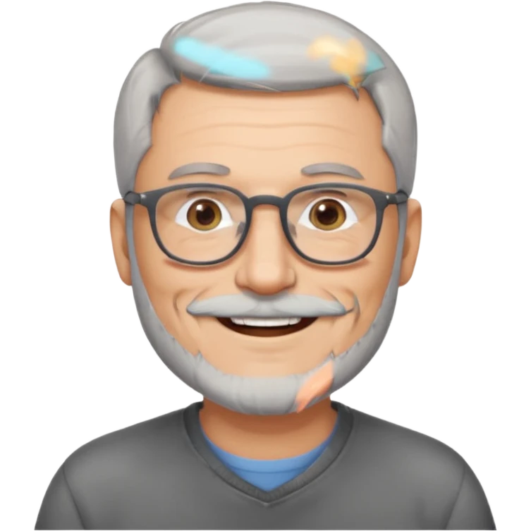 54 year old man, short shaved grey hair, full beard, glasses emoji