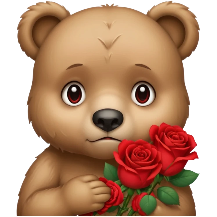 Cute bear with crying  eyes holding roses with this emoji expression  emoji