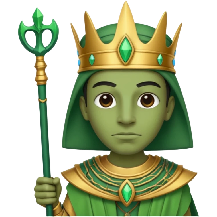 Ancient Egyptian god Osiris with green skin, Atef crown, and holding emoji