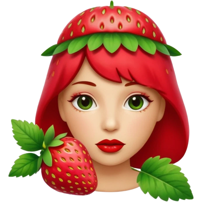 . subject. less details. lips with pattern of strawberry with leaf on top  emoji