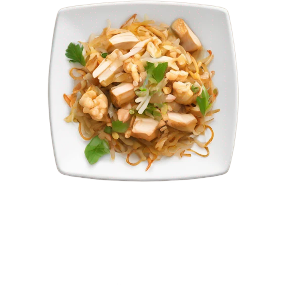 Square White Plate of chicken pad Thai cute emoji