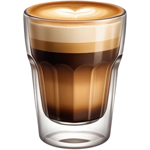 Small Gibraltar glass with cortado espresso, light brown color on top (NOT WHITE), deepening to darker brown at bottom, smooth surface, no froth or swirl emoji