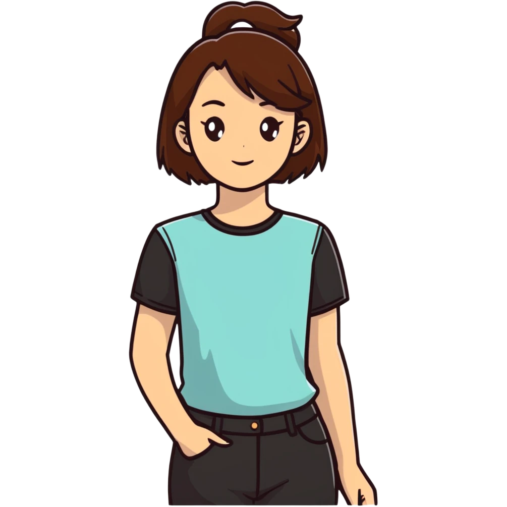 Brown straight-haired girl wearing black top emoji