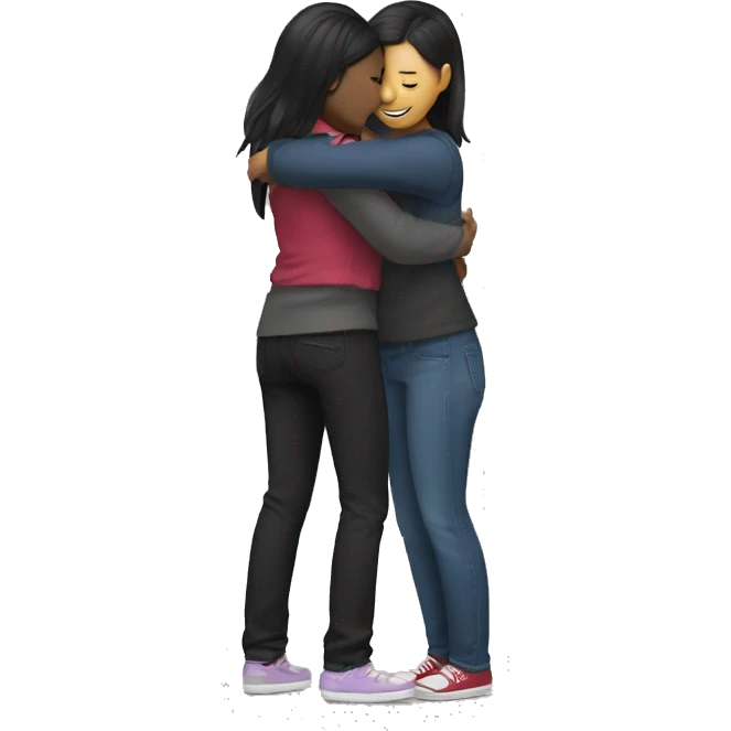 asian and black lesbians hug full body emoji