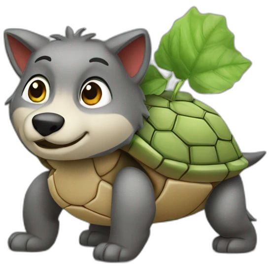 Un loup sur une tortue emoji