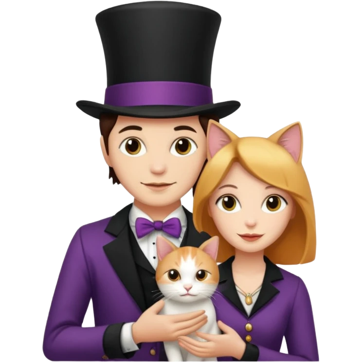 magician couple and their pet cat emoji