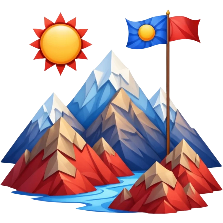 A blue , white and red flag With three mountain and a sun and ⚖️ in the upper part of mountains emoji