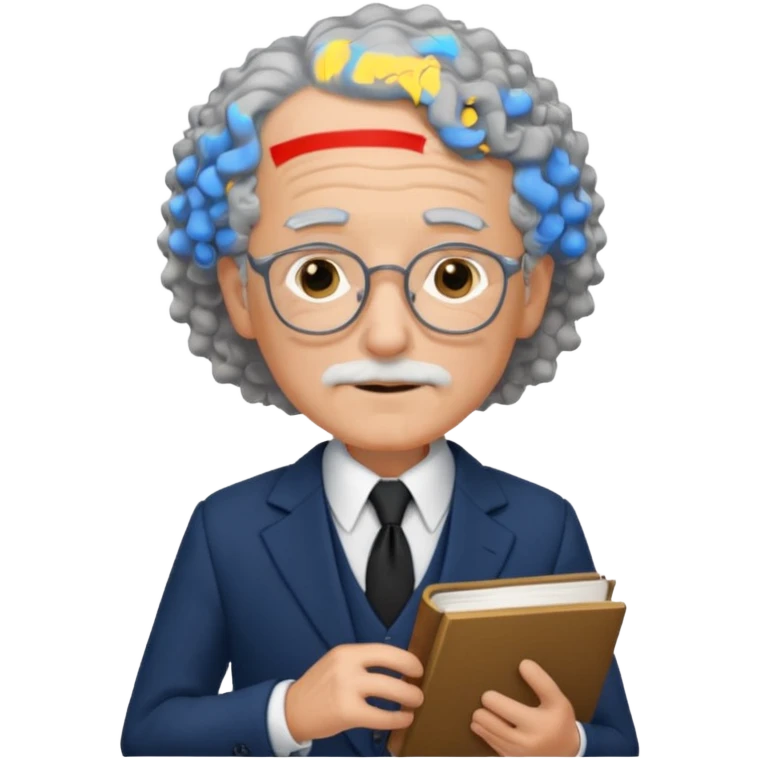 elderly male, curly hair, holding book, wearing suit emoji