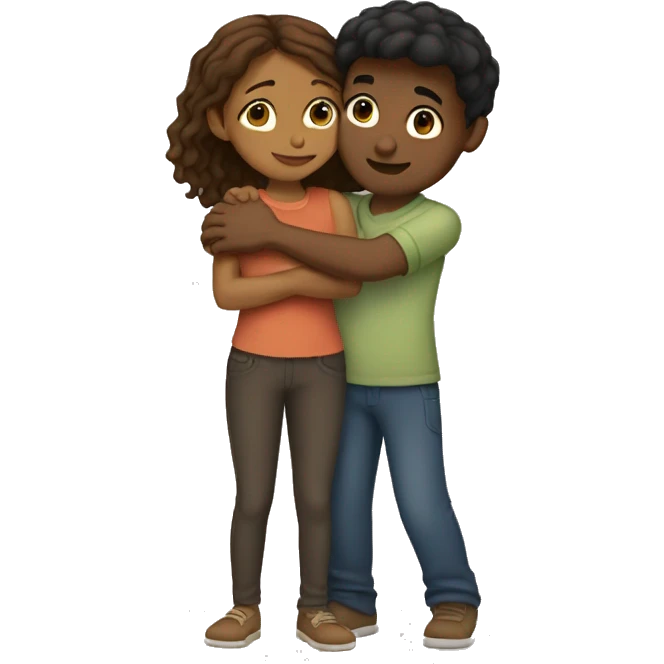 short and fair brown girl hugging a tall and fair brown boy emoji