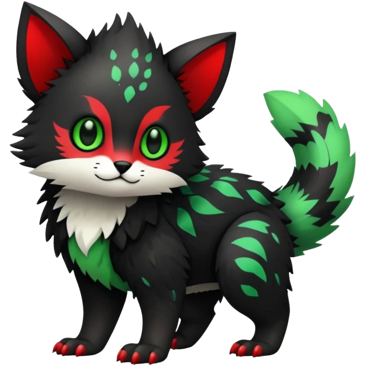 Kawaii Cute Edgy Black Green Red Vernid-Trico-animal-creature full body emoji