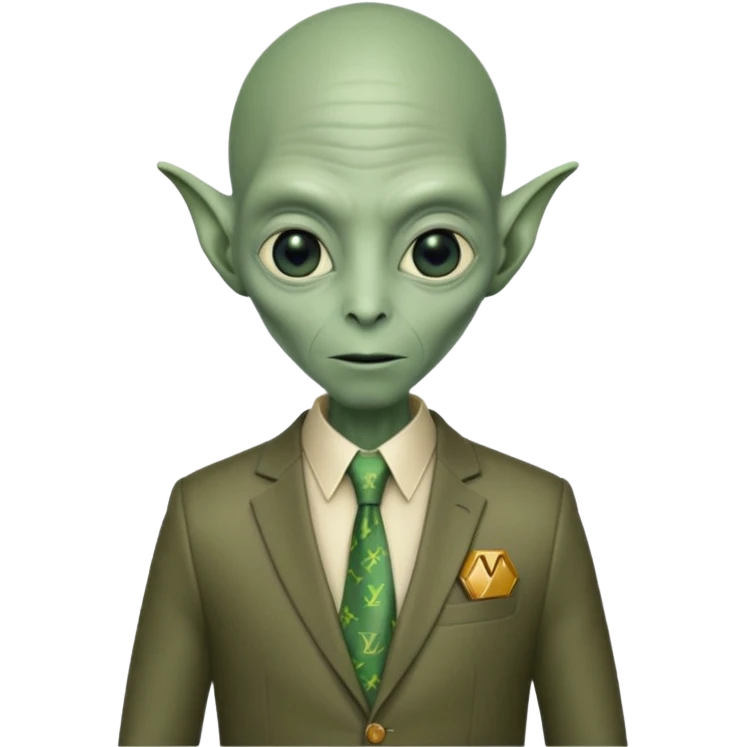 Green tall alien wearing Louis Vutton suit emoji