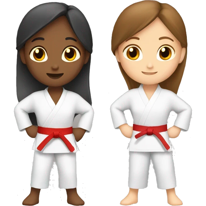 1 girl with red karate belt. 1 girl with Blue karate belt and 1 girl with brown karate belt emoji