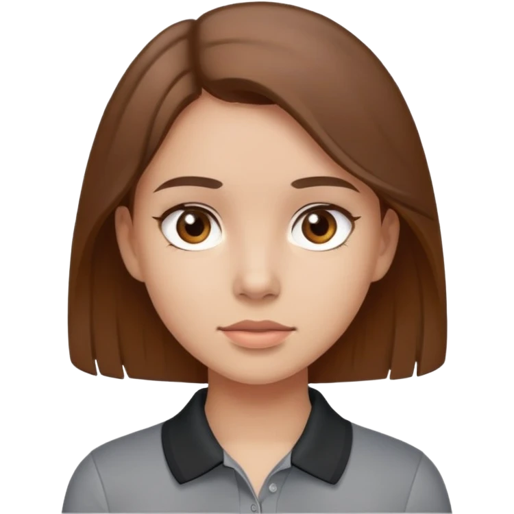 Girls witch wave brown hair, brown eyes, gray- black polo, light skin emoji