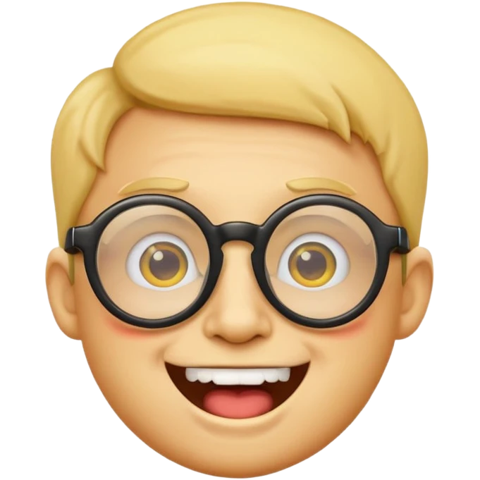 nerd emoji, classic yellow circle face, thick glasses, buck teeth, joyful emoji