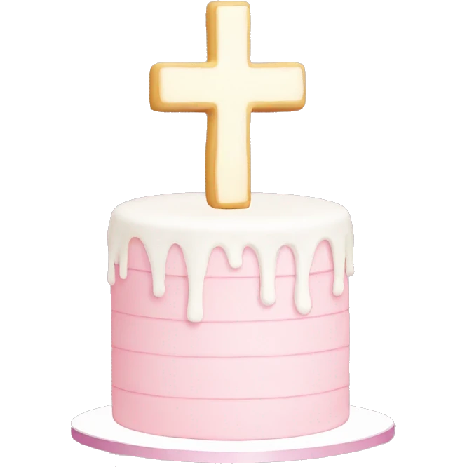 Light pink and white cake with cross  emoji