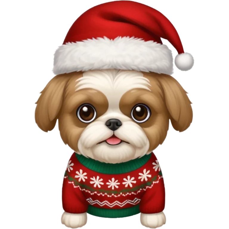 Small all OVER dark grey faced shih tzu christmas sweater hat emoji