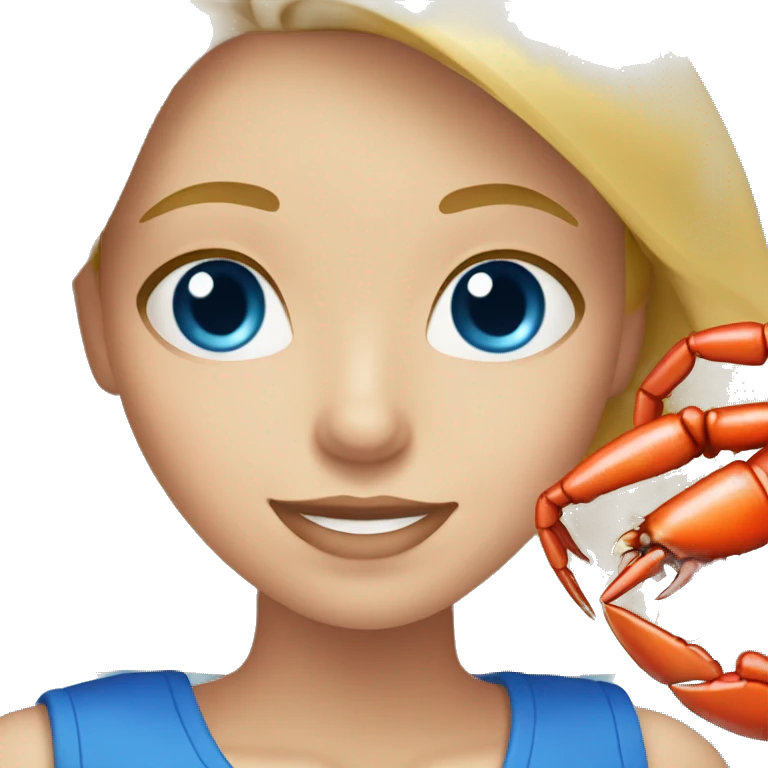 Blonde girl with blue eyes eating crab legs emoji