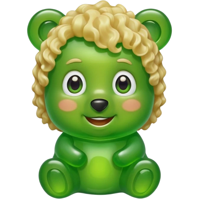 green gummy bear with eyes and blond curly hair only head emoji