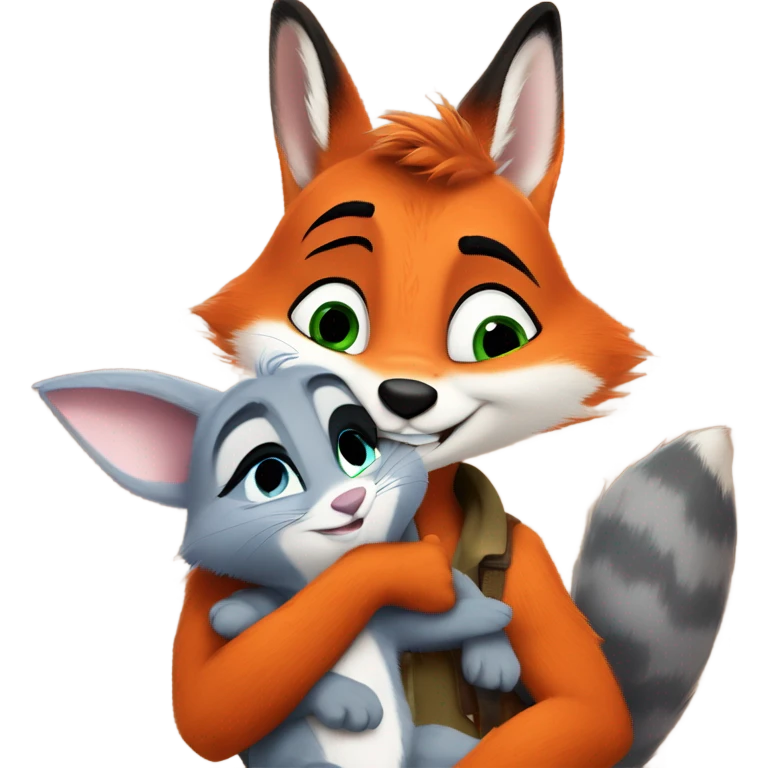The orange fox Nick Wilde from Zootopia embracing the grey bunny Judy Hopps from Zootopia emoji