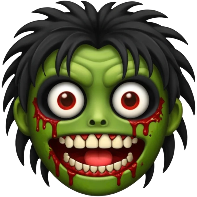 Un emojin de zumbi com cabelo comprido preto e franja emoji