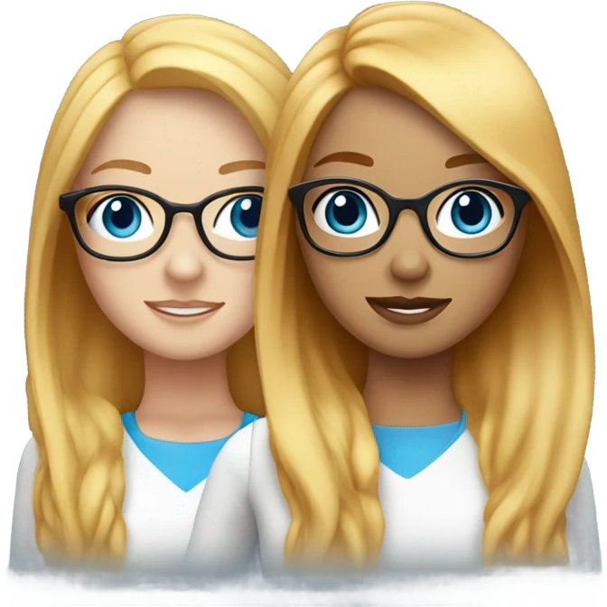 2 Blonde girls with long hair and blue eyes, ginger girl with blonde highlights and glasses emoji