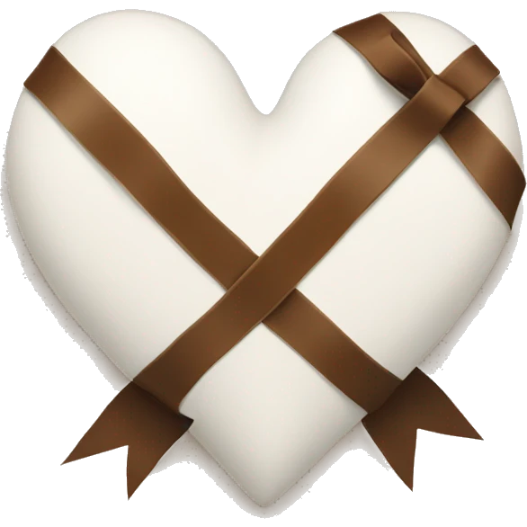 A white heart with brown ribbon emoji
