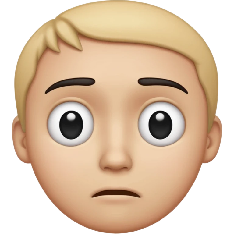 Sad, confused, emoji face not human, black eyes, write the text PION! on forehead emoji