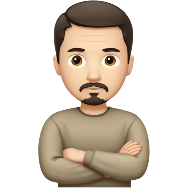 White man with short dark hair and goatee and neutral expression with his arms folded emoji