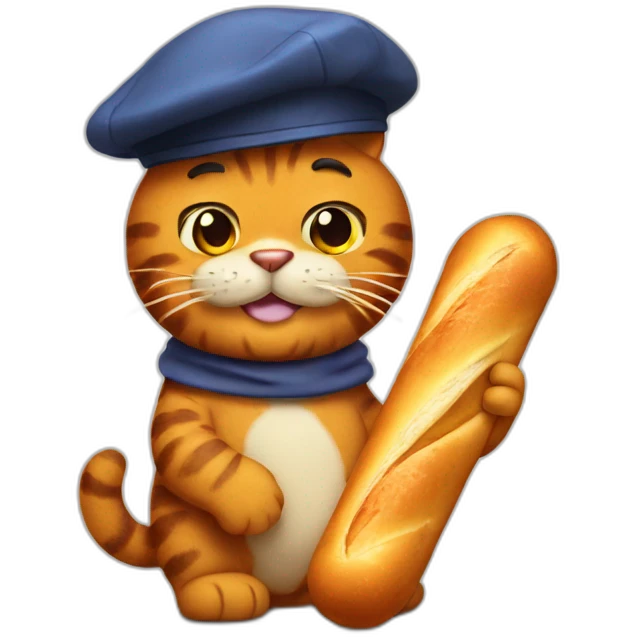 Garfield with a beret and baguette emoji