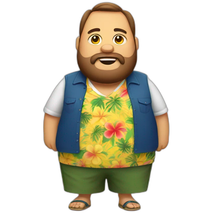 fat guy with yellow hawaiian skirt beard emoji