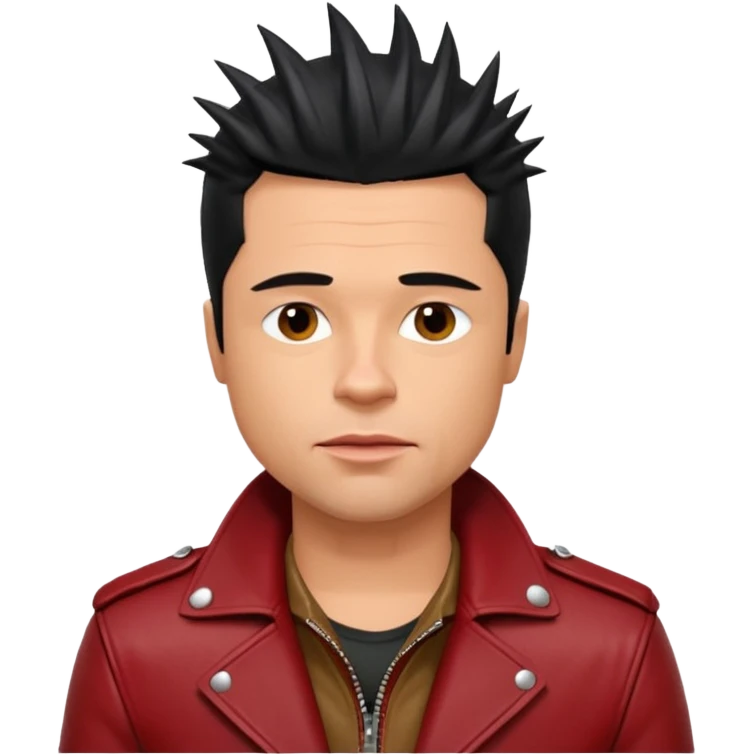 Brad Pitt, spiky black hair, wearing dark red leather jacket emoji