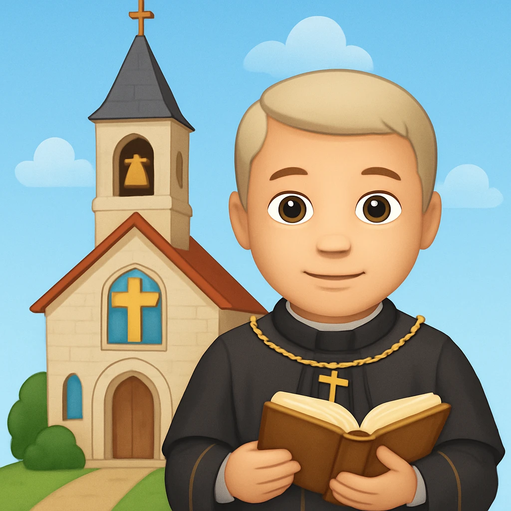 Add a church background behind the medieval priest in the style of emoji (apple style emojis). Keep the emoji style look and feel. emoji