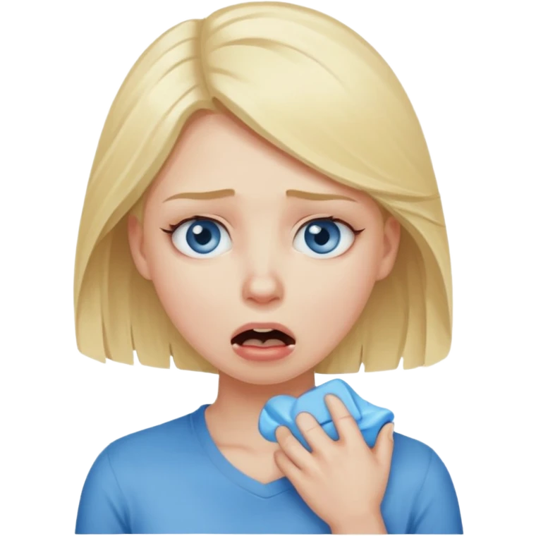 Blonde hair blue eyed woman choking herself out of frustration emoji