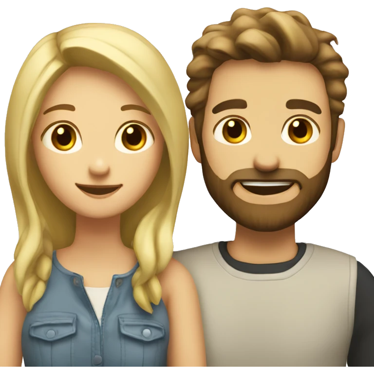 smiling blonde girl with brown haired man with beard cute couple  emoji