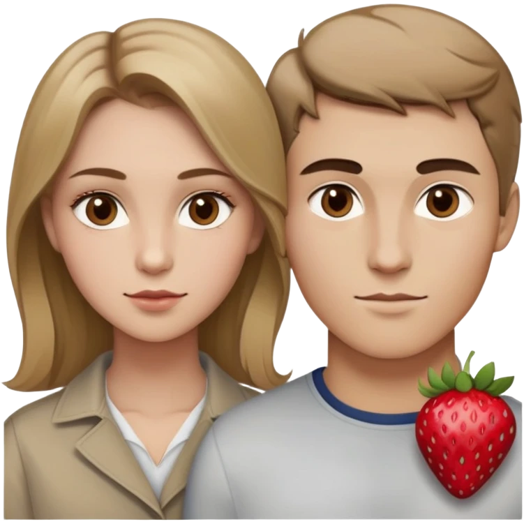young woman and man next to each other. young woman has slightly strawberry, light brown/dirty blonde hair, hazel eyes, fair skin, heart shaped face with strong cheekbones. man has brown hair, dark strong eyebrows, brown eyes, rectangular/oval face, and a light 5 oclock shadow. he likes to fish and hike and she likes to hike emoji