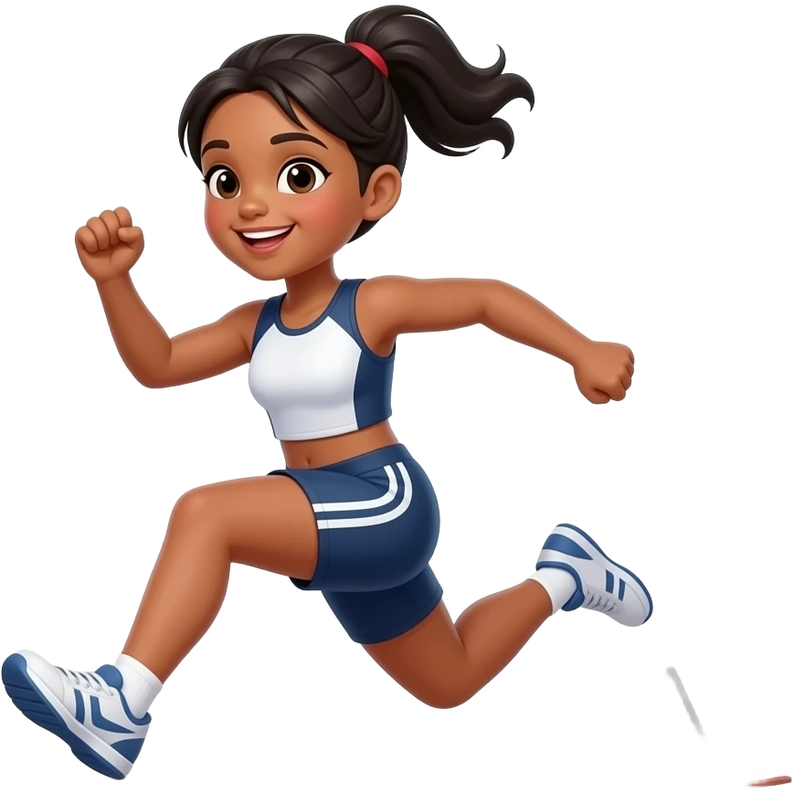 create a emoji for a tan girl with black hair jumping (under the sport track and field) emoji