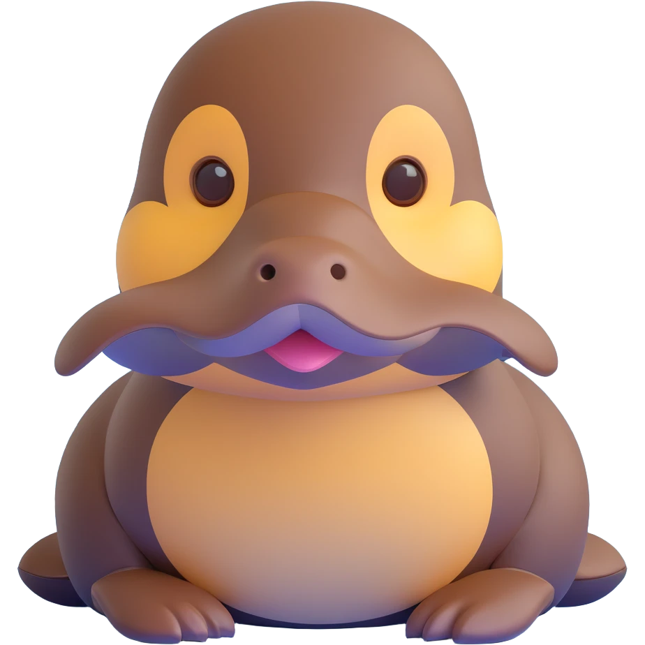 Noble platypus portrait, calm and composed, sleek build with velvety brown fur, distinctive duck-bill, observant hazel eyes, sophisticated features, soft serene glow, intelligent and enigmatic, ancient uniqueness emoji