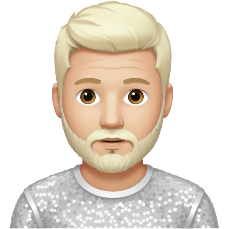 Justin Jeffre (b.1973) from 98 Degrees with platinum blonde hair and beard beard, white sequin outfit emoji