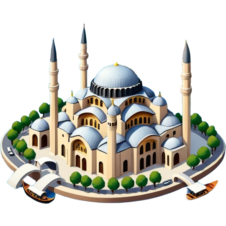 Isometric illustration of Istanbul, featuring Hagia Sophia and Istanbul bridge paint photorealistic style emoji