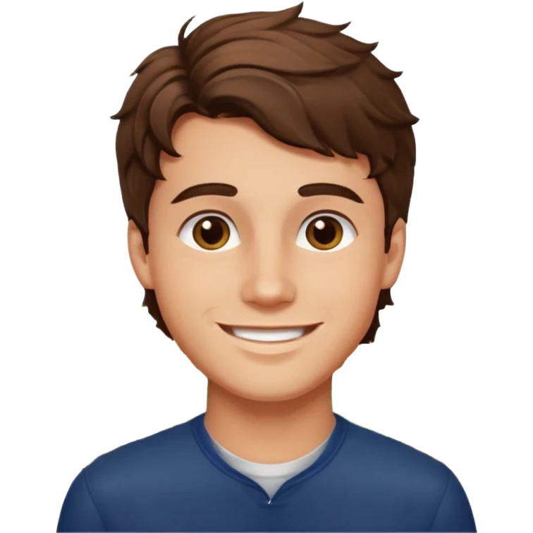 smiling young man with a pronounced jawline, thick wavy hair, hazel eyes, wheat skin emoji