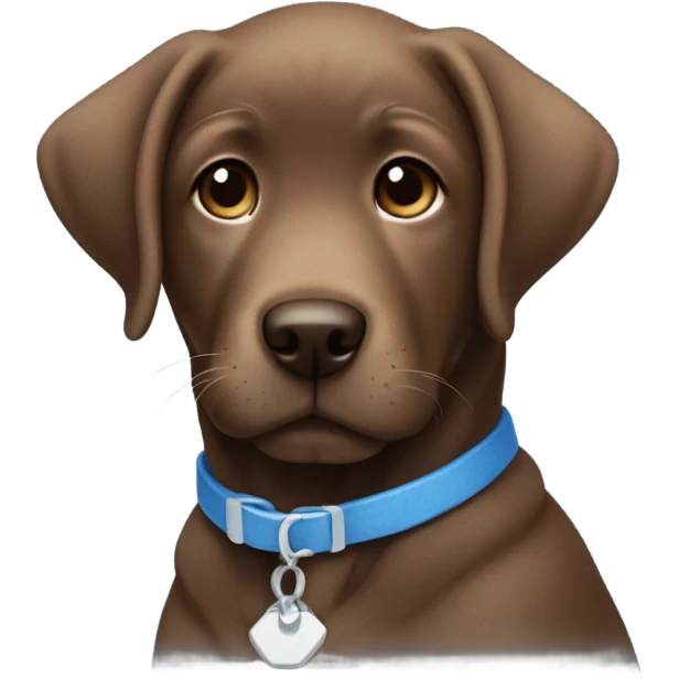 Brown lab puppy with small white patch on chest and subtle blue collar emoji