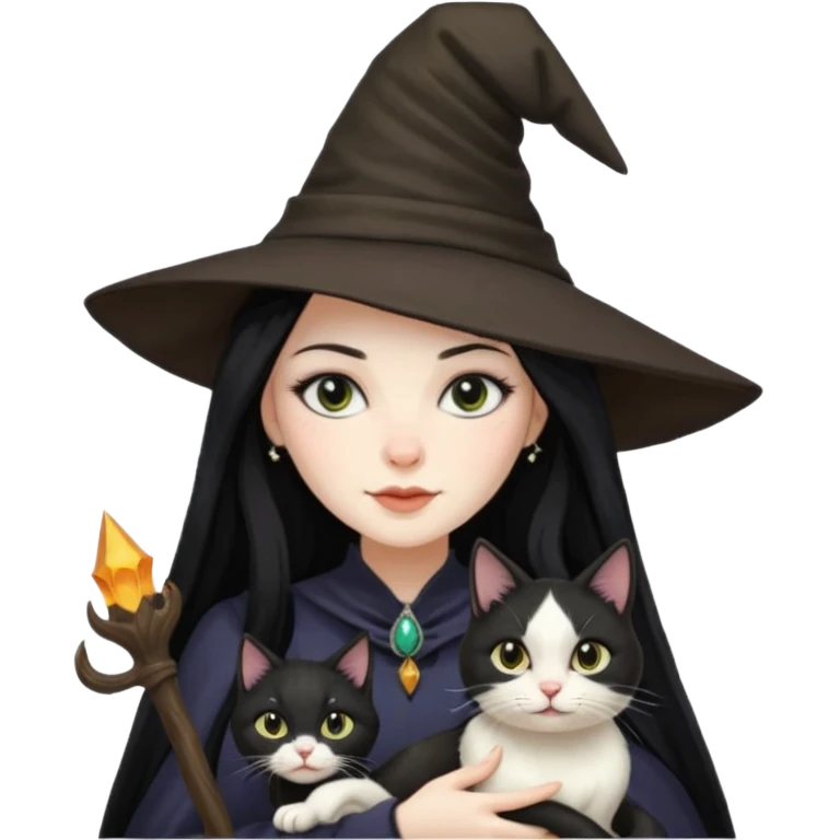 Witch with cat companion emoji