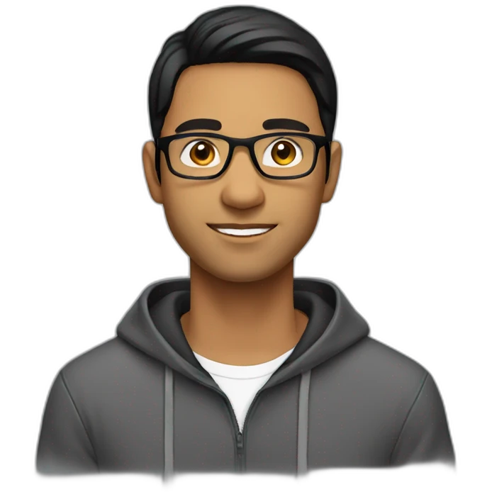 North Indian fair skinned male with glasses and black hair wearing hoodie emoji