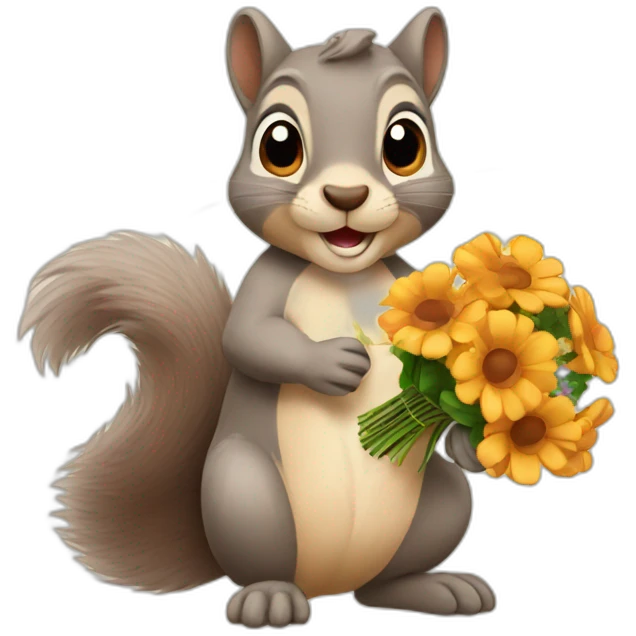squirrel with a bouquet of flowers emoji