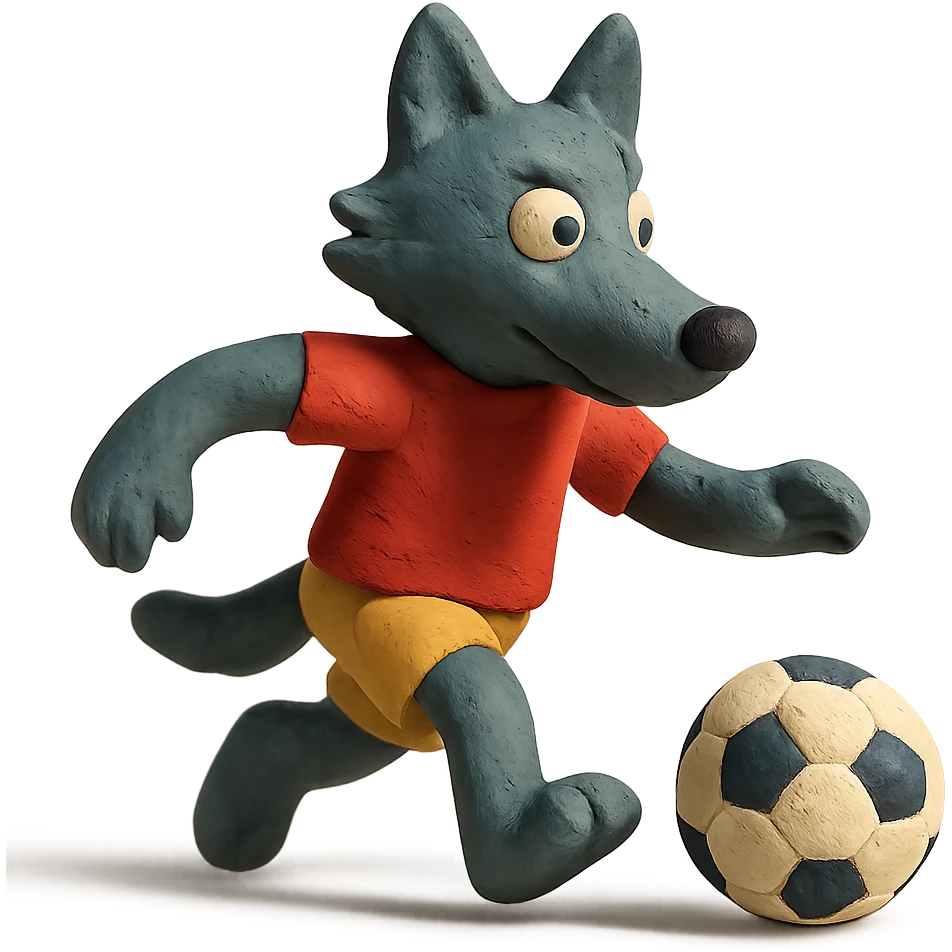 claymation style wolf playing football emoji