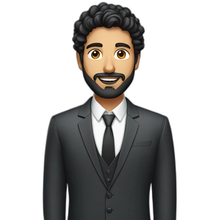 Modern Indian man with curly black hair, modern haircut, wearing suit, black short beard emoji