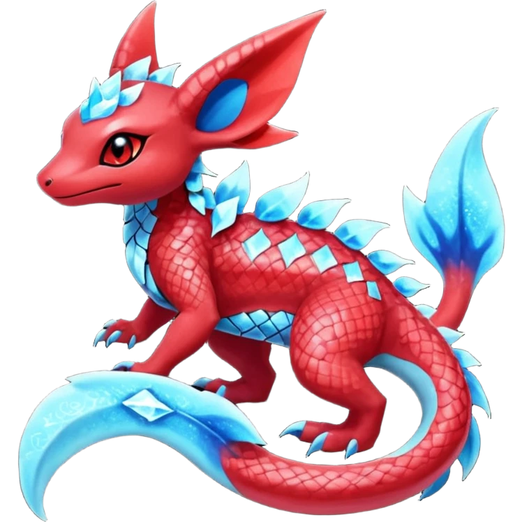 Shiny Sparkly Red Colorful Dark Shiny Exotic Salandit-Aurorus-Glaceon-Fakémon-hybrid-creature (full body)  emoji